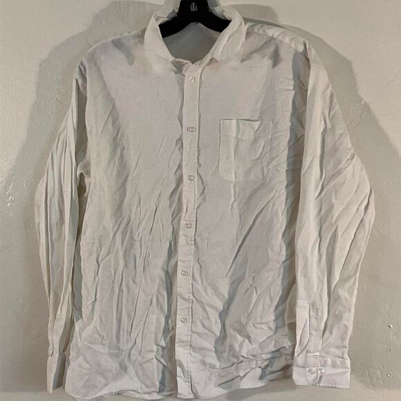H2H White Linen Blend Button Up Pocket Casual Shirt - Picture 1 of 6